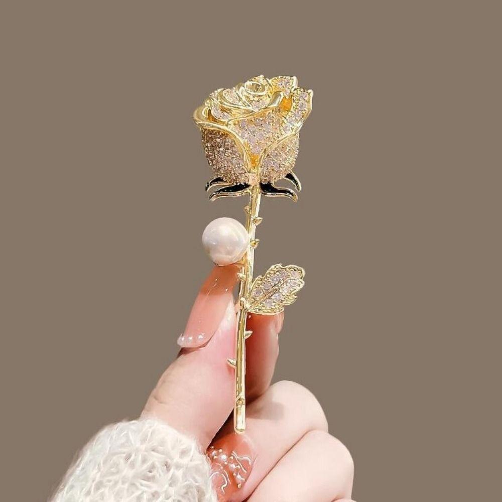 Chinese Style Floral Enamel Brooches Vintage Luxury Sense Brooch Fashion Rose Flower Brooch  Daily
