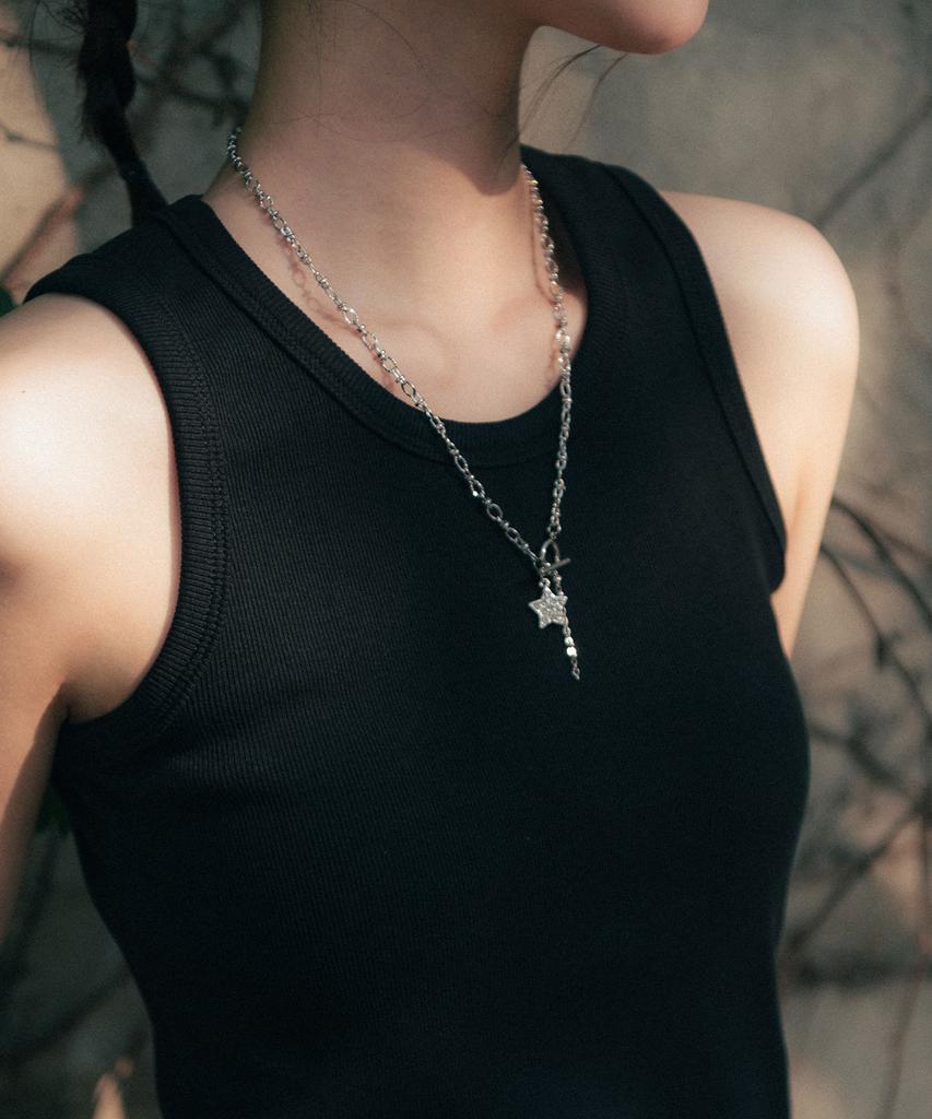High School Disco Star Cubic Toggle Bar Necklace