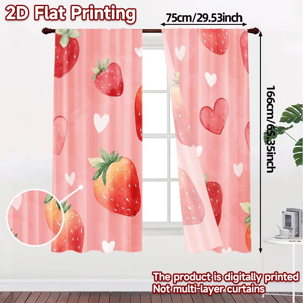 Set Of 2 Flat Printing Curtains Without Rod Strawberry Love Chic Creative Polyester Holiday Perfect Curtain Made