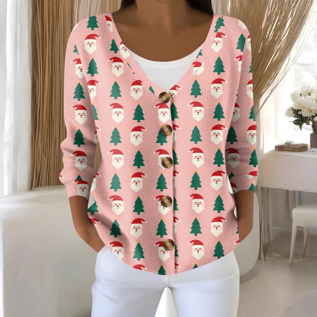 Damenmode Langarm Weihnachten Schneemann Schneeflocke Druck Jacke Strickjacke