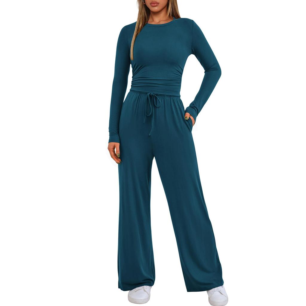 Women's Fashion Solid Color Round  Neck Sleeveless Top Casual  Pants Set