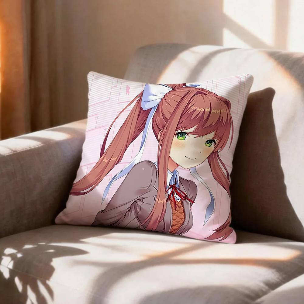 Meta Horror Game DDLC MMonika Pillow Case Pattern Printed Pillowcase For Living Room Sofa Cushion Cover