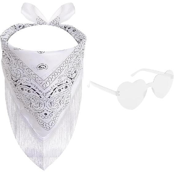 Fumwase Fringe Bandana Heart Sunglasses Disco Cowgirl Boy Bling Bandanas Halloween Scarf Headwear