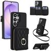 RFID Blocking Crossbody Rhombic Zipper Wallet Shockproof Phone Case With Ring Holder For Galaxy S22 Ultra 5G
