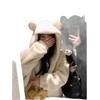 Women's Versatile Mid-Length Plush Jacket with Cute Bear Ears - 2025 Autumn/Winter Collection