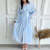 Women Elegant Solid Color High Waist Button Long Maxi Dress