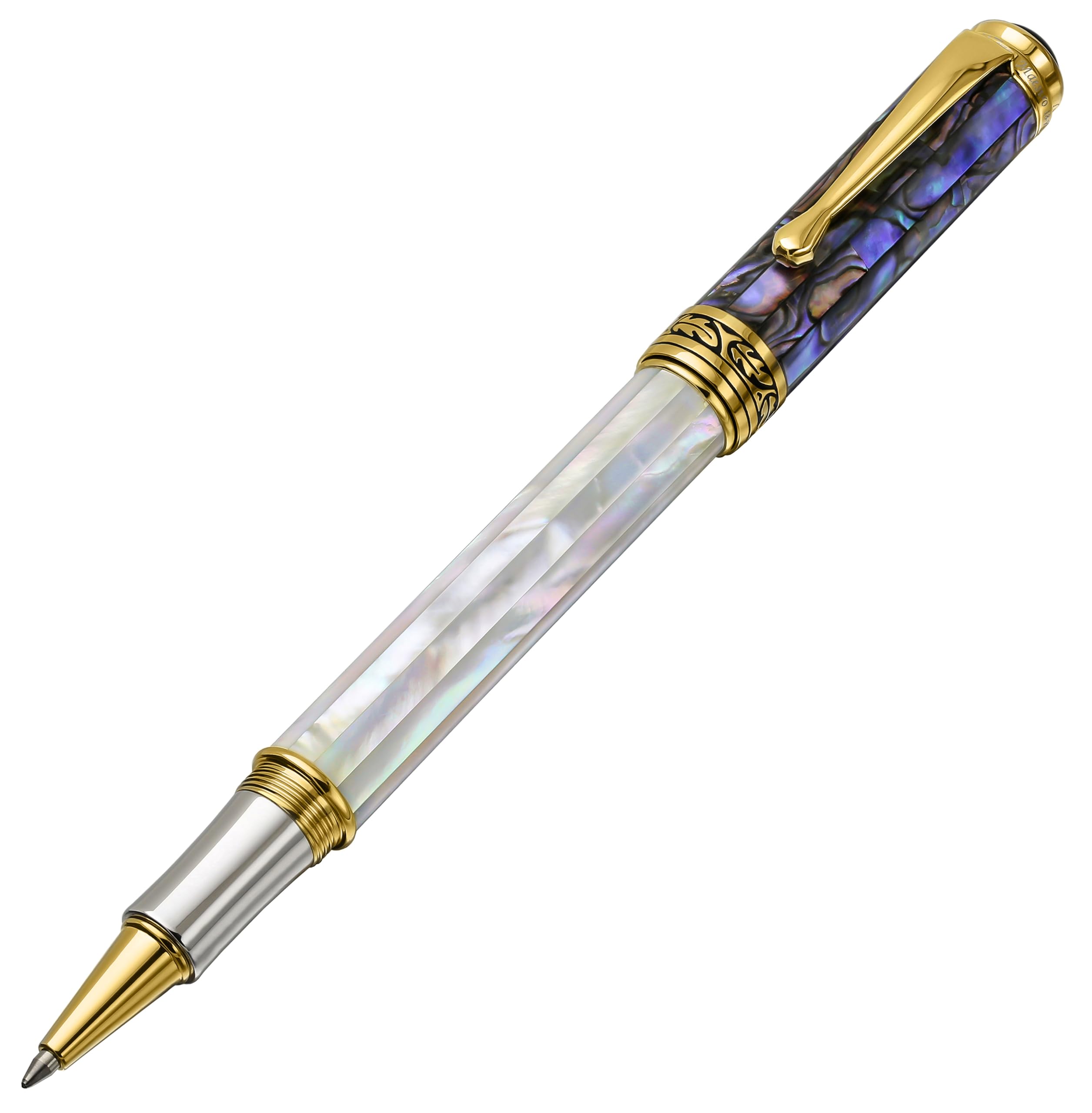 

Xezo Maestro Oceanic Origins Iridescent White and Blue Paua Shell Rollerball individually 18K platinum No two pens are Mother-of-Pearl Pen, numbered.