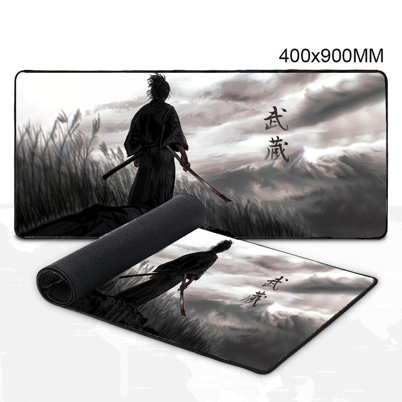 Mouse Pad Large Ink Painting Black Desk Pad Samurai Nonslip Rubber White Game Mouse Mat Laptop Carpet Gaming Mousepads