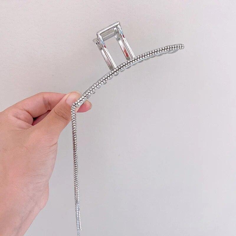Geometric Crystal Rhinestones Long Tassel Hair Claw for Women Metal Large Hair Clip Women's Fashion Hairpins Hair Accessories