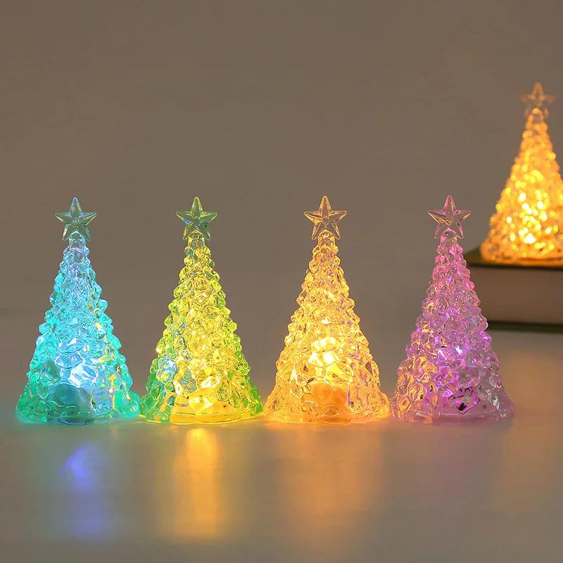 Christmas Gift Christmas Tree Night Light with Acrylic Stars Festive Atmosphere Lamp for Desktop Home Holiday Decoration
