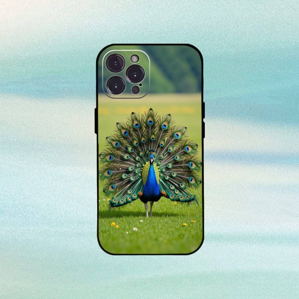 Pfauen Handyhülle Für iPhone17,16,15,14,13,12Plus,Pro Max,XS,5G Weiches Silikon Schwarze Hülle