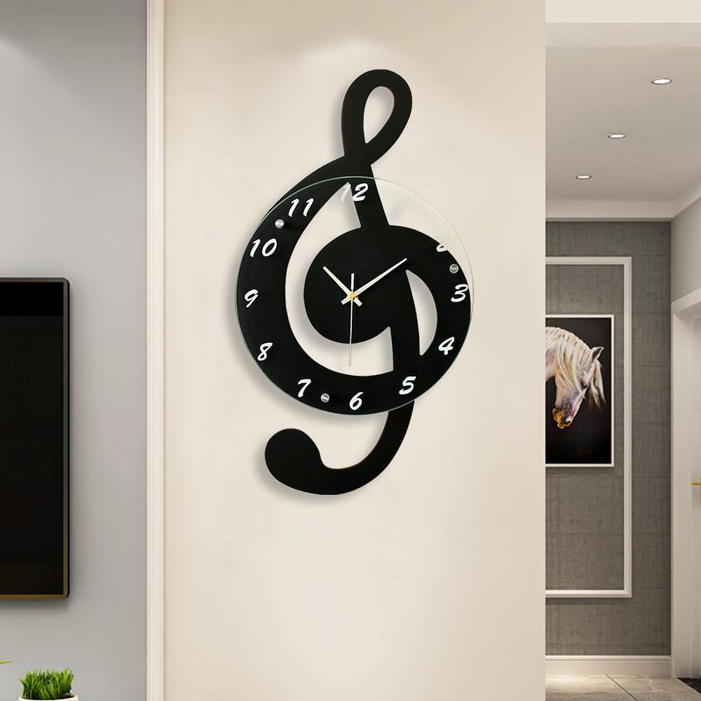 Durable Stylish Musical Note Wall Clock, Silent Non-Ticking, Battery Operated, Modern Black Decor, 9.45In Round, Quartz Movement
