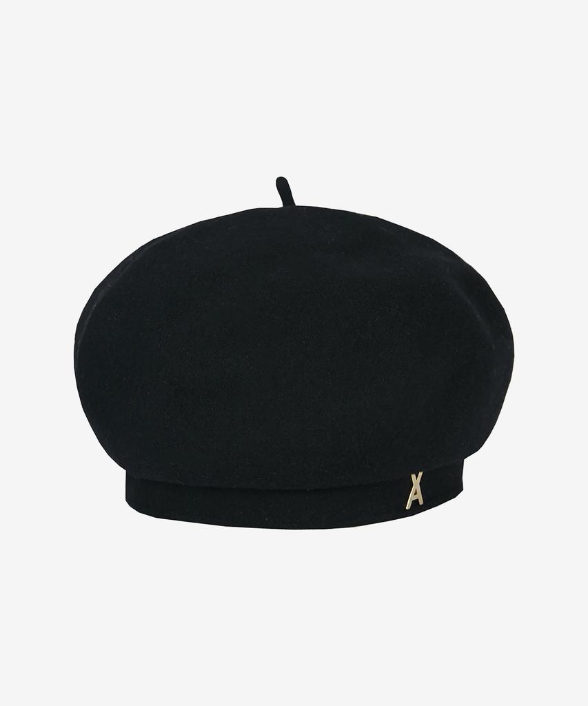 Bajal Studded Logo Wool Beret Black
