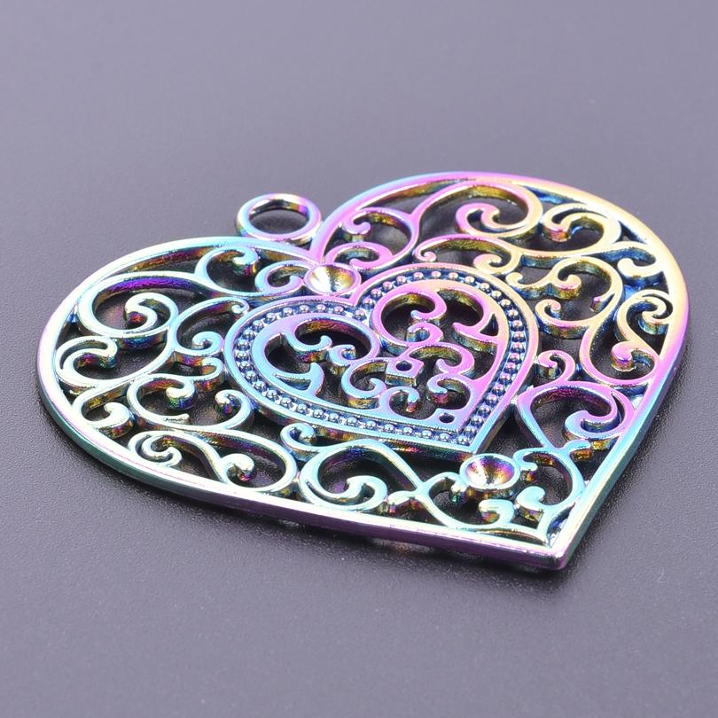 2Pcs Skullsteampunk Charm Rainbow Filigree Hearts Charms For Jewelry Making Bulk Diy Flowers Pendant Turtle Animal Accessories