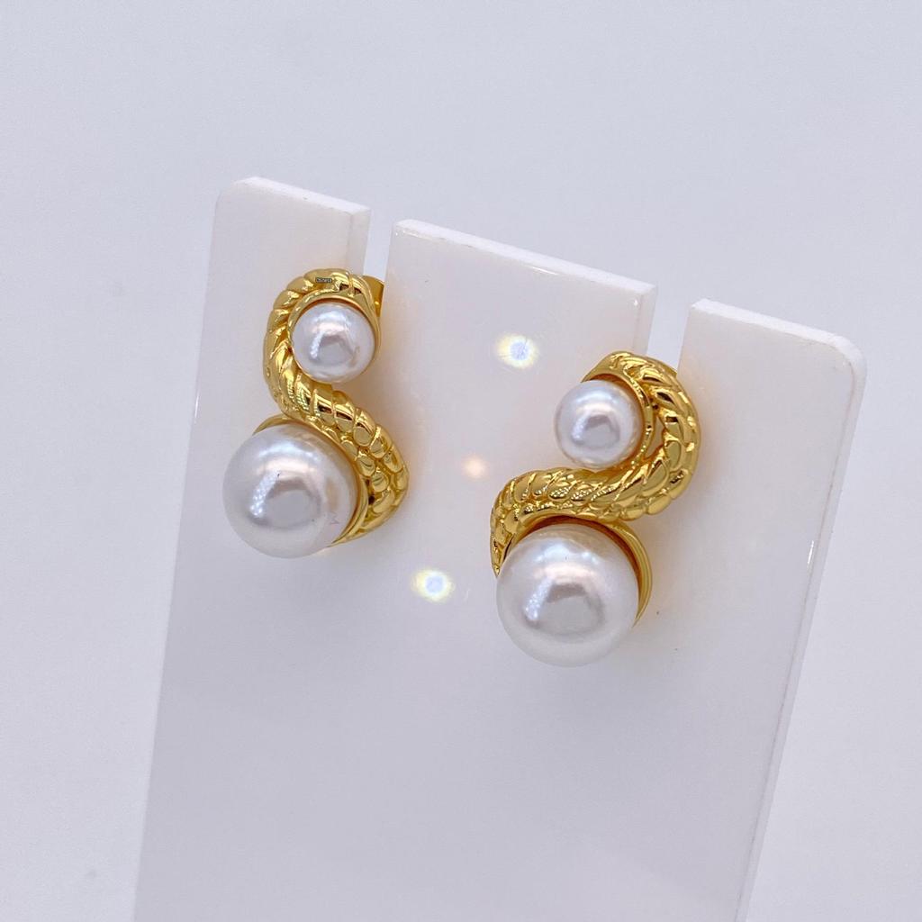 Elegant Stainless Steel Pearl Earrings - European & American Style, Titanium French Dangle, Luxurious Light Studs