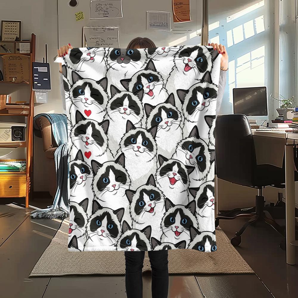 

Black white puppy kitten Print Flannel Blanket,High quality Comfortable for All Seasons,Home Decor,Warmth and Comfort,Perfect for Christmas Gifts 80cm x 120cm