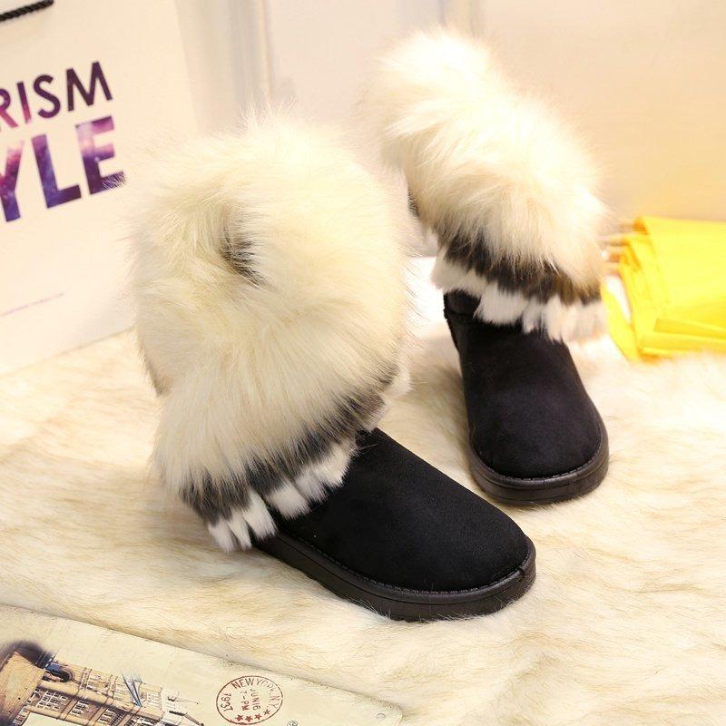 Large size fluffy snow boots for women's autumn and winter new round head flat bottom fluffy mouth plush warm casual boots often