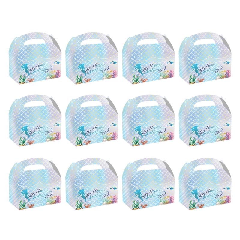 Mermaids Dinnerwares Set for Ocean Themed Party Birthday Gift Boxes and Bags Flag Banners Cake Insert and Hanging Swirls