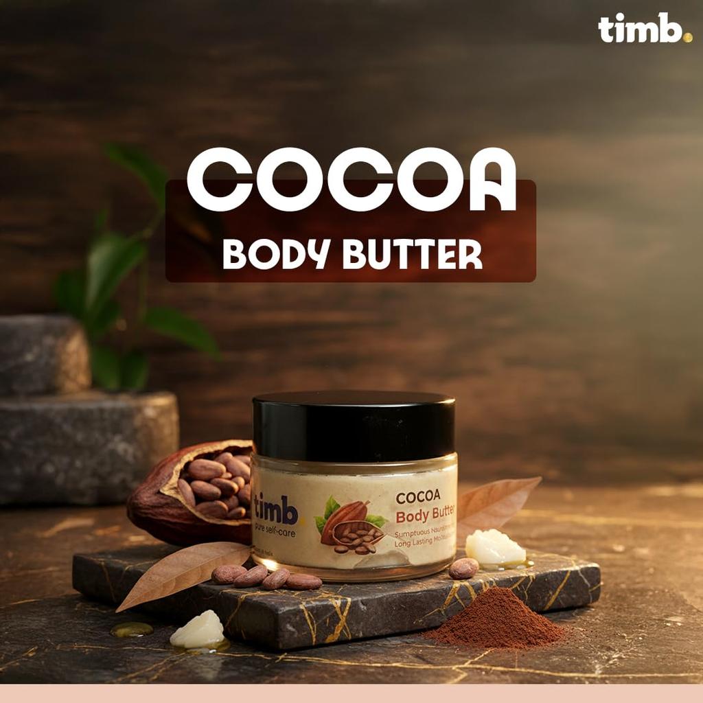 Timb Cocoa Body Butter | 100% Natural & Glycerin Free | Shea Butter Moisturizer with Vit E | For Dry Skin | For All Skin Types | 100gms