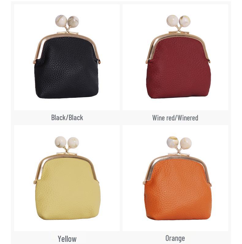 Women's Genuine Leather Litchi Grain Mini Coin Purse & Lipstick Clasp Bag
