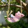 Waterproof Outdoor Ornament Hanging Resin Pig Figurine, Cute Piggy Lying in Hammock Reading Book Ornament, Animal Sculpture for Indoor Decor Wall