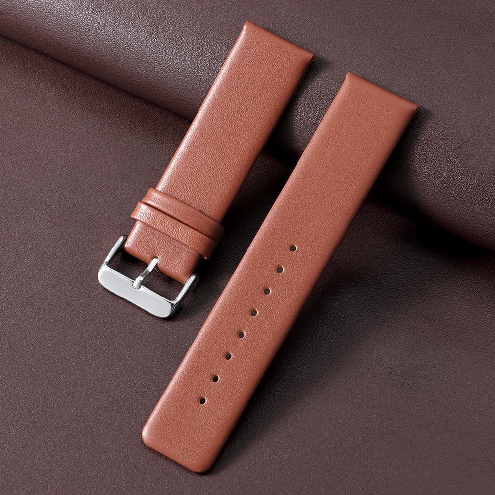 Ultra-Thin Soft Top-Grain Cowhide Watch Strap 18mm 20mm 22mm Brown Genuine Leather Watch Band for Men Women Universal Wristband