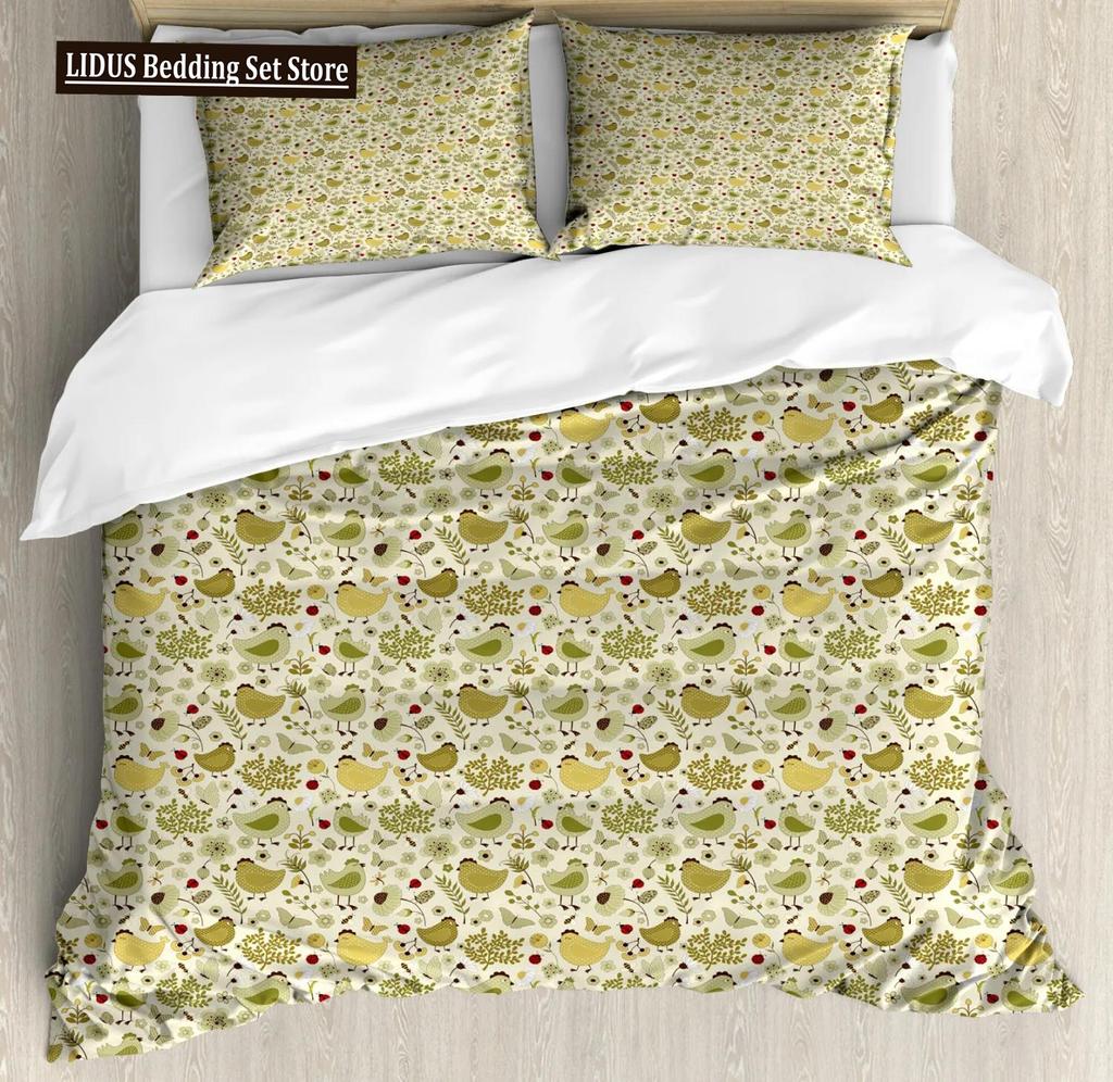 Chicken Duvet Cover King Queen Size Lovely Hen Pattern Bedding Set Kids Teens Adults Farm Animals Soft Polyester Comforter Cover