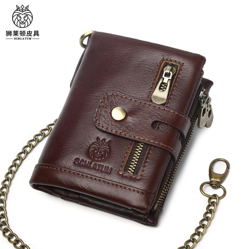 Anti-theft Brushed Genuine Leather Wallet, Men's Retro Bag, Short Wallet
