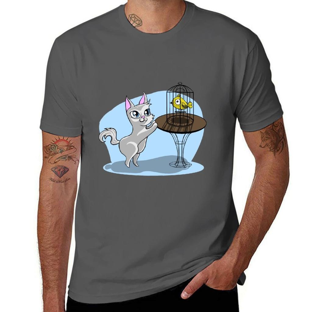 Bird Cage And Cat Tshirt Outdoor Sports Lightweight Tee Tshirt
