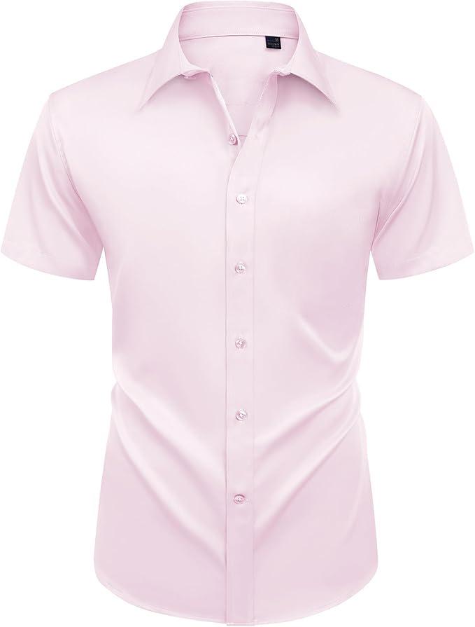 Men's Slim Fit Short Sleeve Non-Iron Stretch Business Shirt