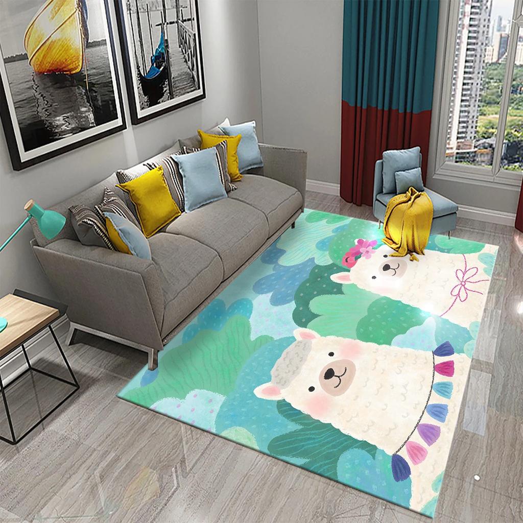 Cartoon Alpaca Carpet Funny Animal Area Rugs for Living Room Doormat Bedroom Bathroom Non Slip Floor Mat Children Crawling Rug