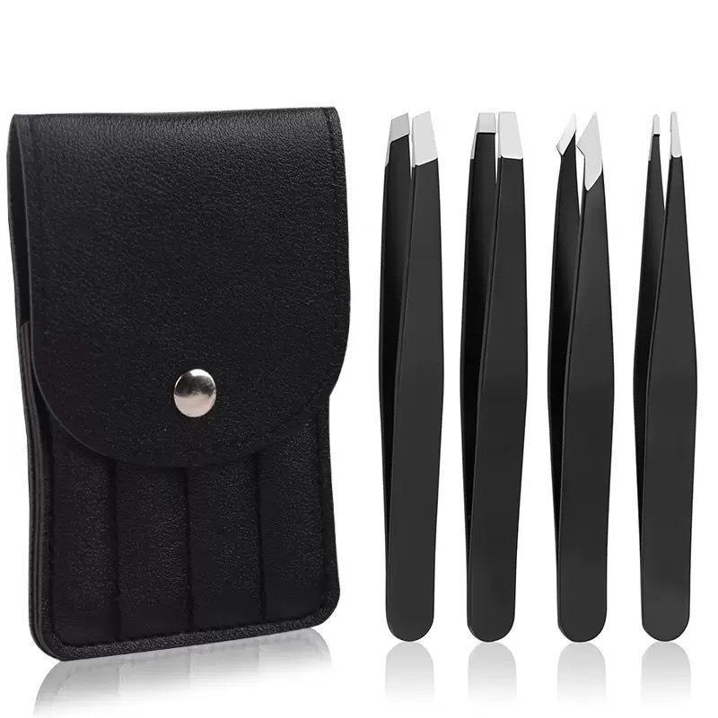 Black Multi-Tip Tweezers for Eyebrow Shaping and Hair Removal
