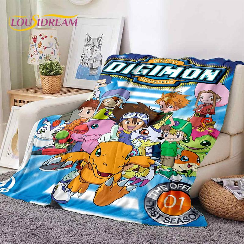 Retro Digimon Adventure Potwór Kreskówka Miękki Koc Flanelowy, Koc do Rzucania Wygodny Koc na Piknik Łóżka Kanapę Domowy Sypialnia