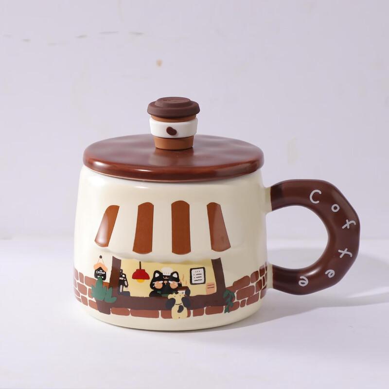 Shangqi Cartoon Cat Ceramic Mug with Lid