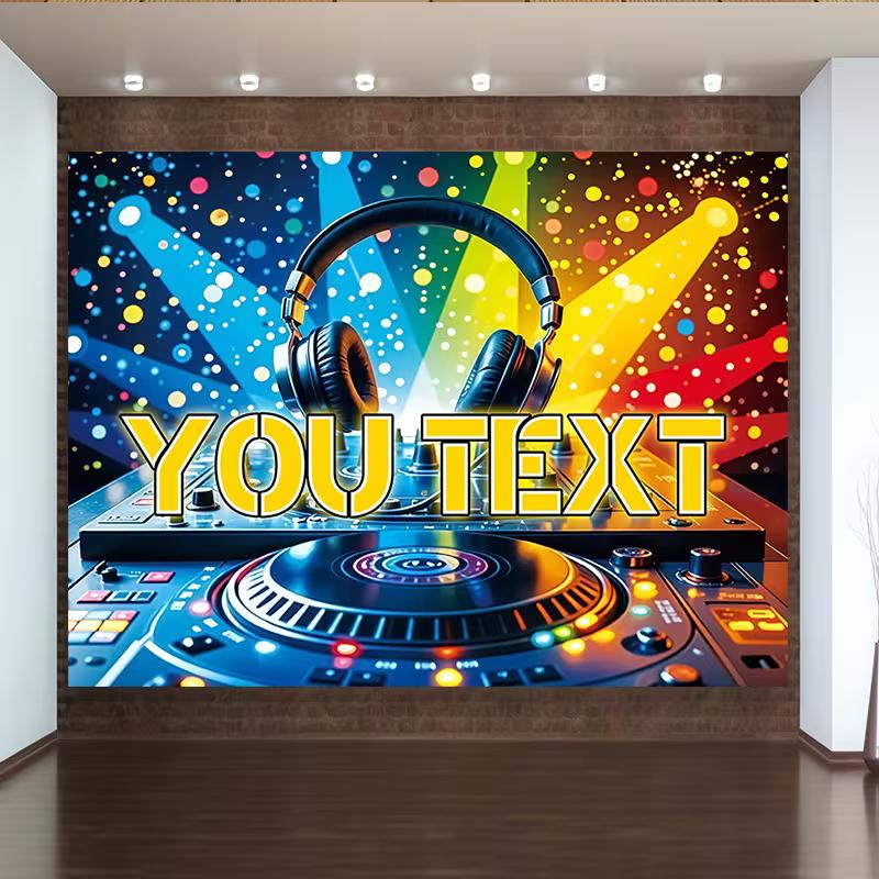 Sfondo Foto Booth DJ Luci al Neon con Testo Personalizzato