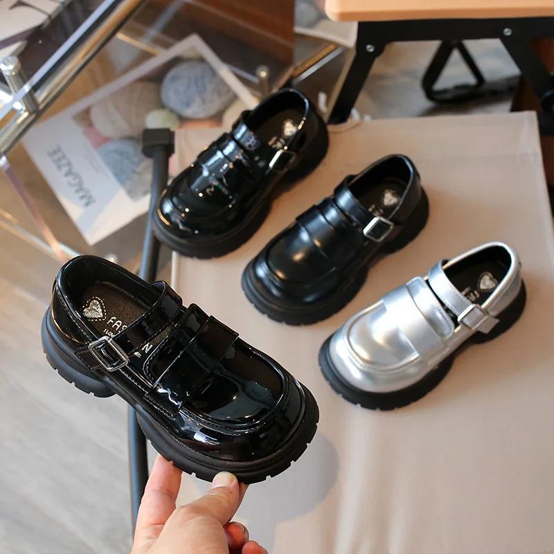 Children's Leather Shoes Thick Bottom Causal Girls Black School Shoes Round-toe Fashion Kids Versatile Princess Mary Jane Shoes