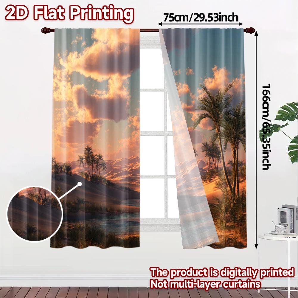 2pcs   2D FLAT PRINTING Curtains (Without Rod) Desert Oasis(1) Popular Contemporary Curtains Versatile Durable Polyester Curtains