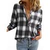 Women V Neck Plaid Print Long Sleeve Blouse Casual Button Down Loose Fit Front Tie Detail Shirt