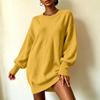 Women's Loose Fit Knit Midi Sweater Dress with Sleeves and Turn-Down Collar