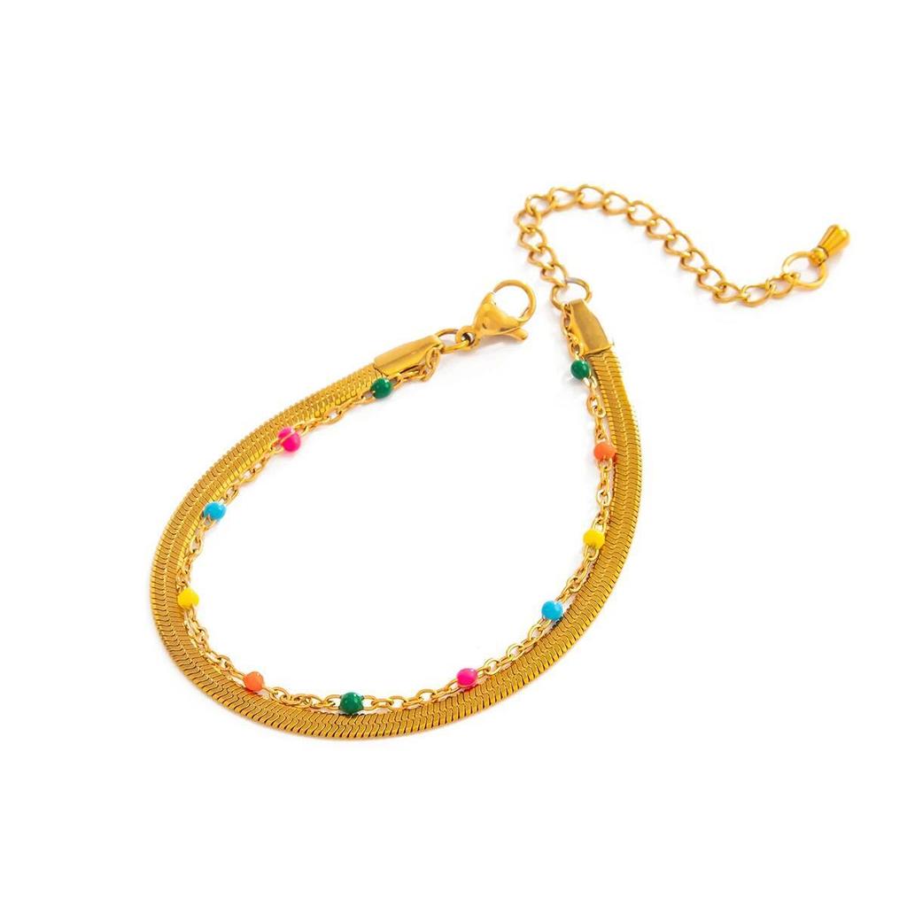 Ingemark Boho Goldfarbene Edelstahl-Schlangenkette Armbänder Damen Retro Stapelbare Bunte Perlenarmbänder Wasserdichter Schmuck