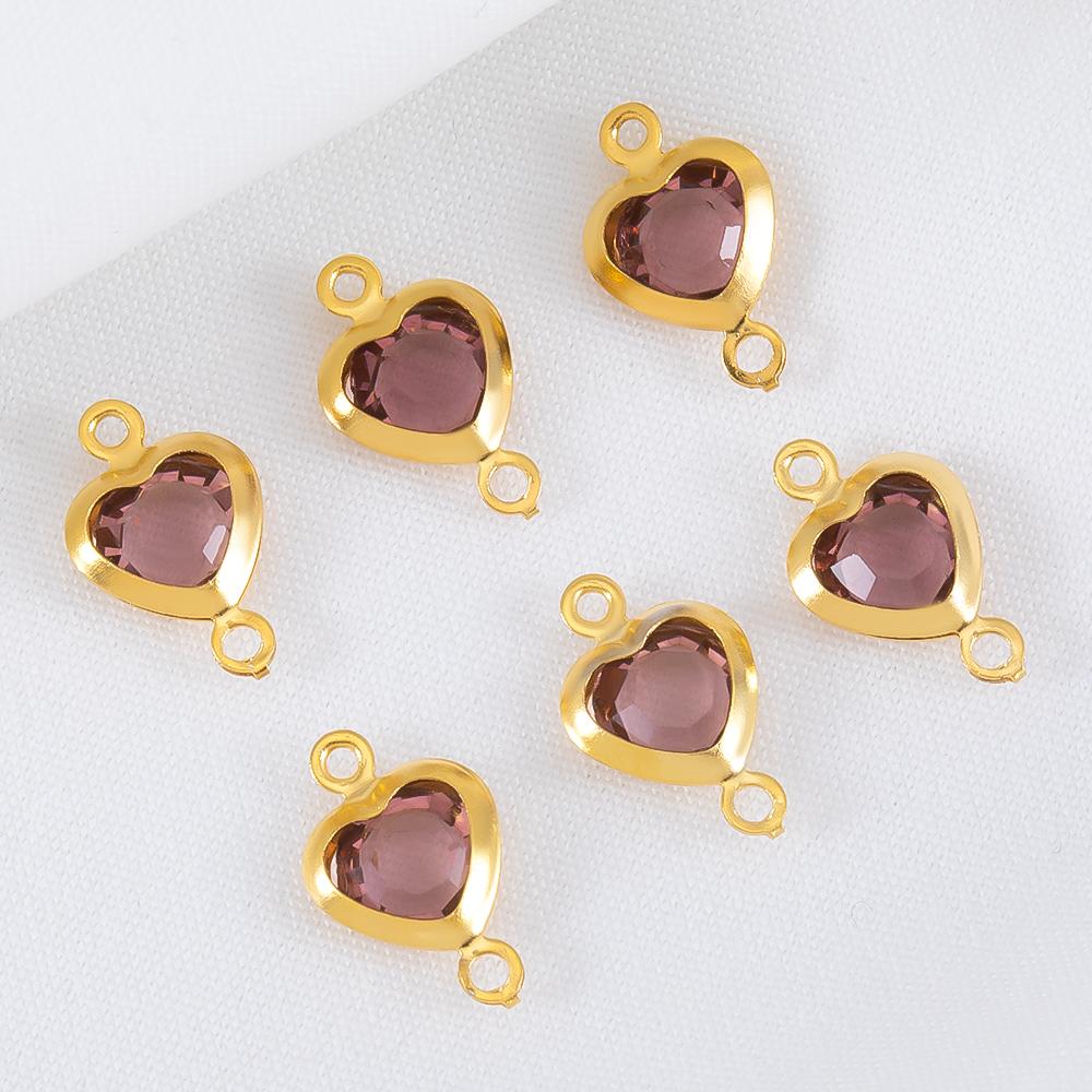 10pcs 7.5mm Stainless Steel Double Hole Heart Pendant Colorful Crystal Charms Connector for DIY Necklace Bracelet Jewelry Making