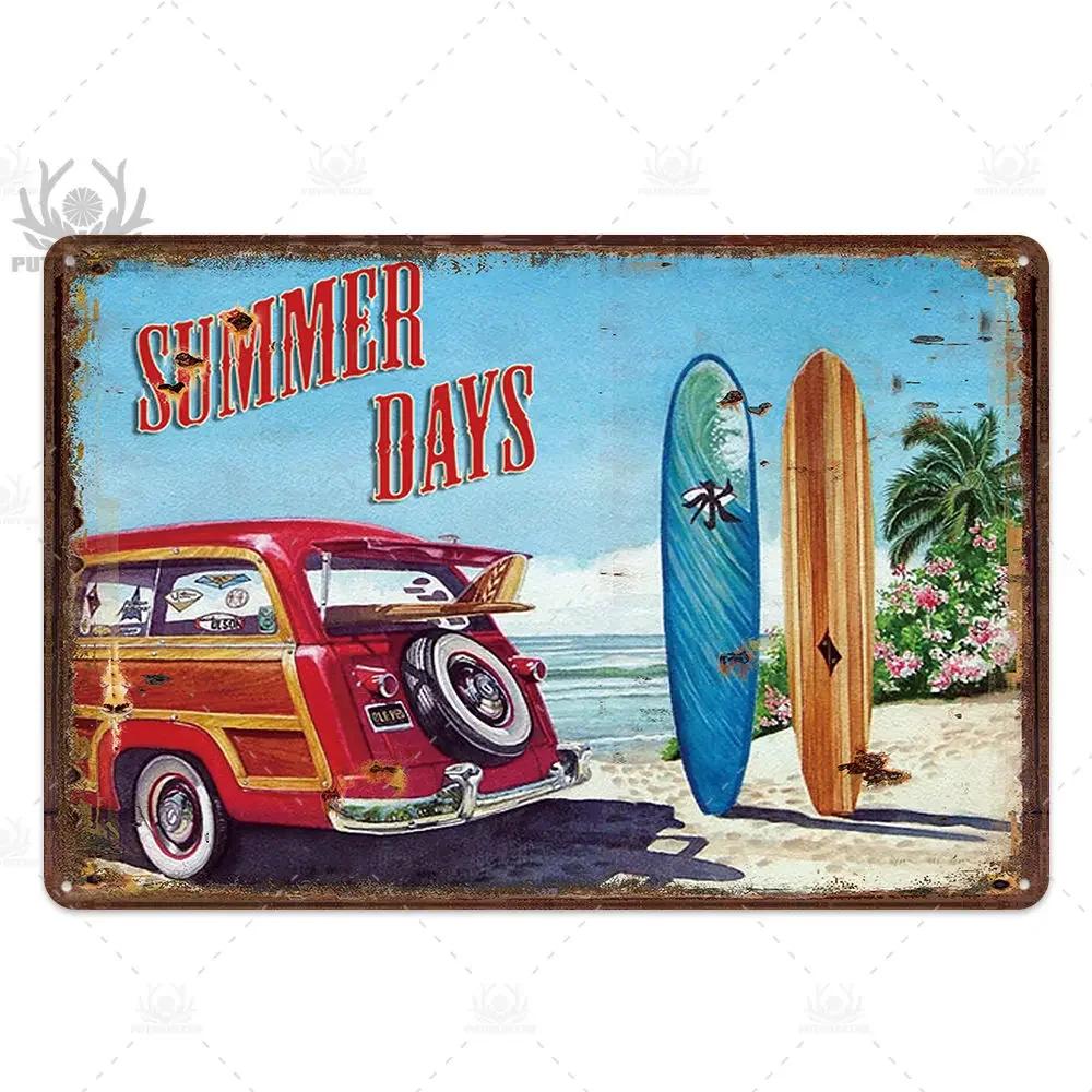 Beach Tin Sign Plaque Metal Vintage Summer Metal Wall Sign Beach Decor for Beach Bar Beach House Seaside Decorative Plate