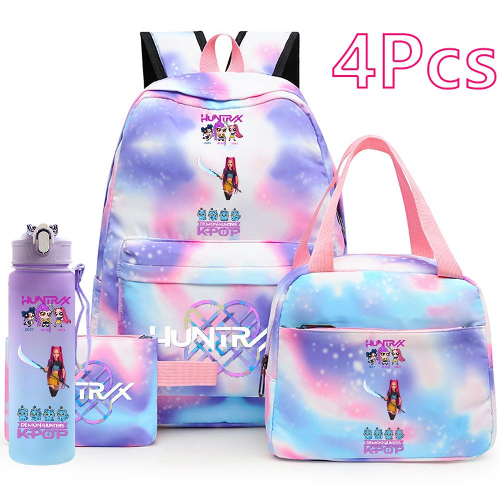 

4Pcs/set Demon Hunters Printed Backpack Handbag Pencil Case 750Ml Water Bottler for Teenager Boy Girl Large Capacity Waterproof Schoolbag