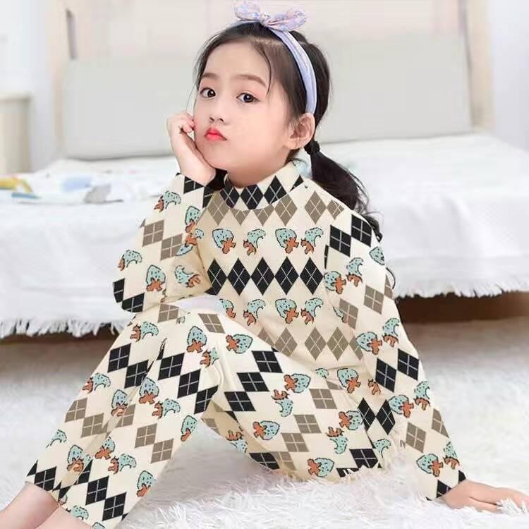 DeRong Cozy Kids' Pajama Set: Boys' & Girls' Thick Brushed Base Layer for Fall & Winter