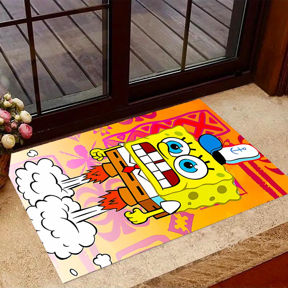 Happy Spongebob Happiness Themed Anti-Slip Rugs - Polyester Home Decor, Suitable for Bedrooms, Living Rooms, Doorways, Studios, and Decorations