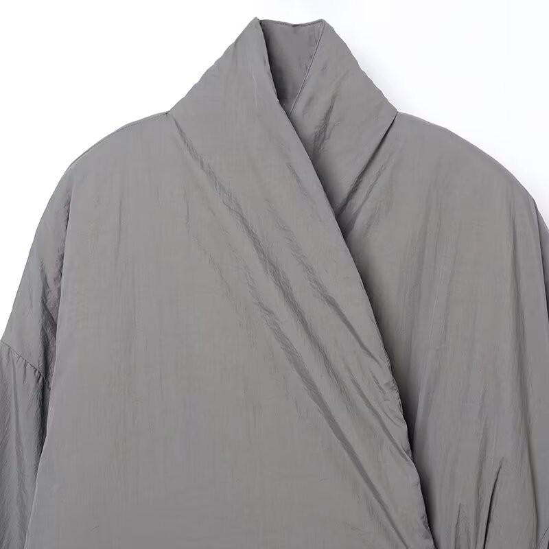 Womens Double-Breasted Kimono-Style Cotton Coat With Tie Streetwear Winter Jacket