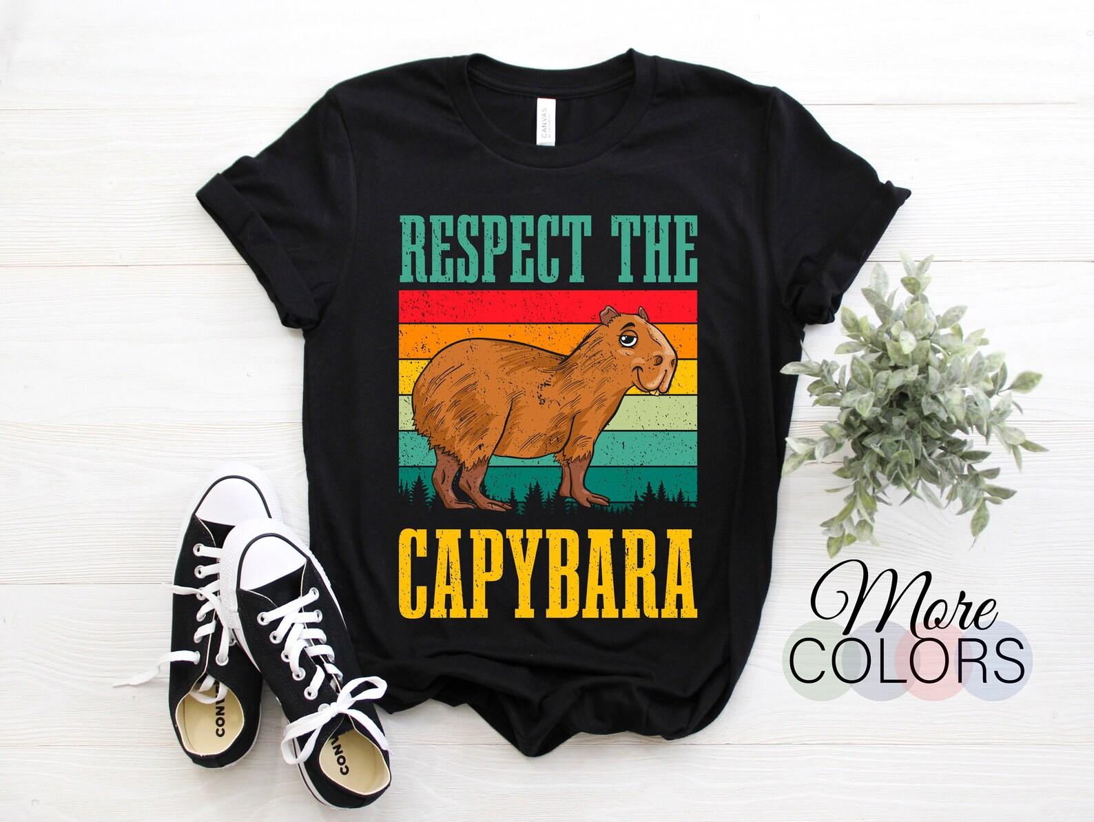 Respect The Capybara Vintage Retro T-Shirt, Capybaras Lovers Gift, Largest Rodent Cavy Costume, Funny Cute Animal Fans Pet Owner Present Tee 110