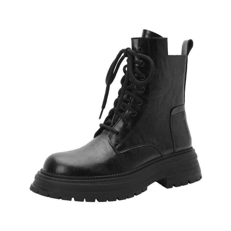 Thick-Soled Melard Women's British-Style Lace-Up Martin Boots, 2025 Round-Toe Chunky Heel Mid-Calf Short Boots