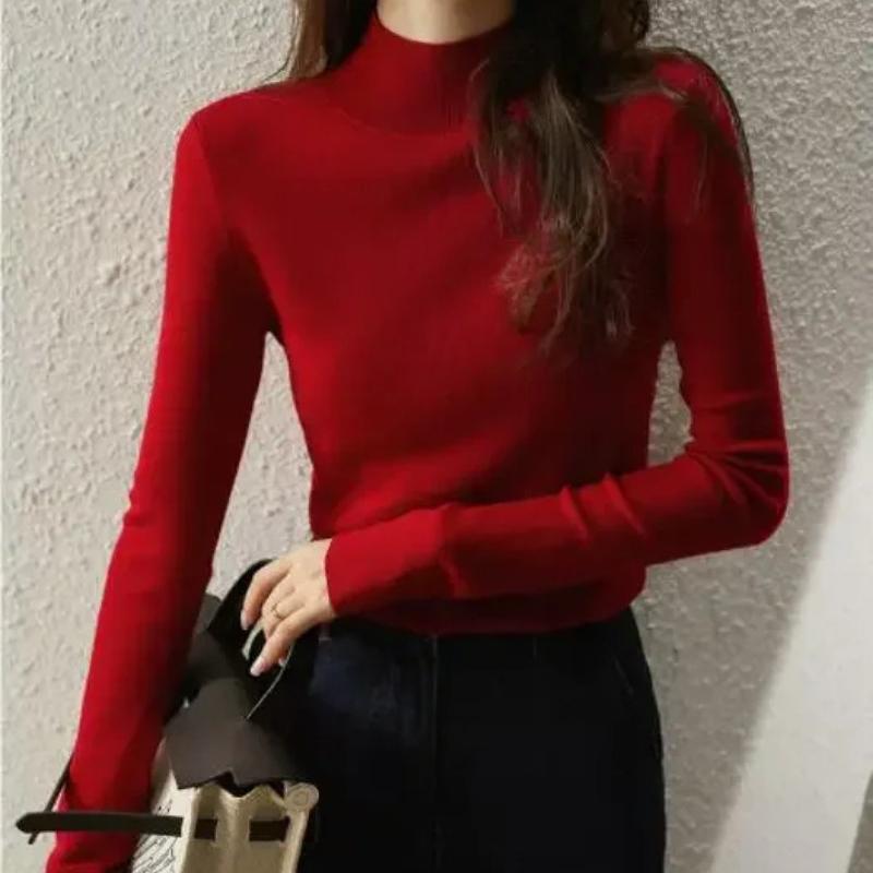 

Осенне-зимний классический свитер, пуловер с высоким воротником, модная одежда, тонкий трикотаж с длинными рукавами, повседневная одежда 29926 One Size красный