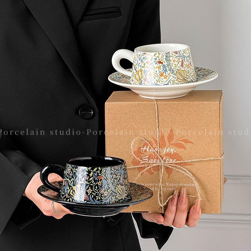Jinyun Retro Coffee Cup Gift Box Ceramic Gift Cup Souvenir Light Luxury Flowers High end Cup Saucer Gift